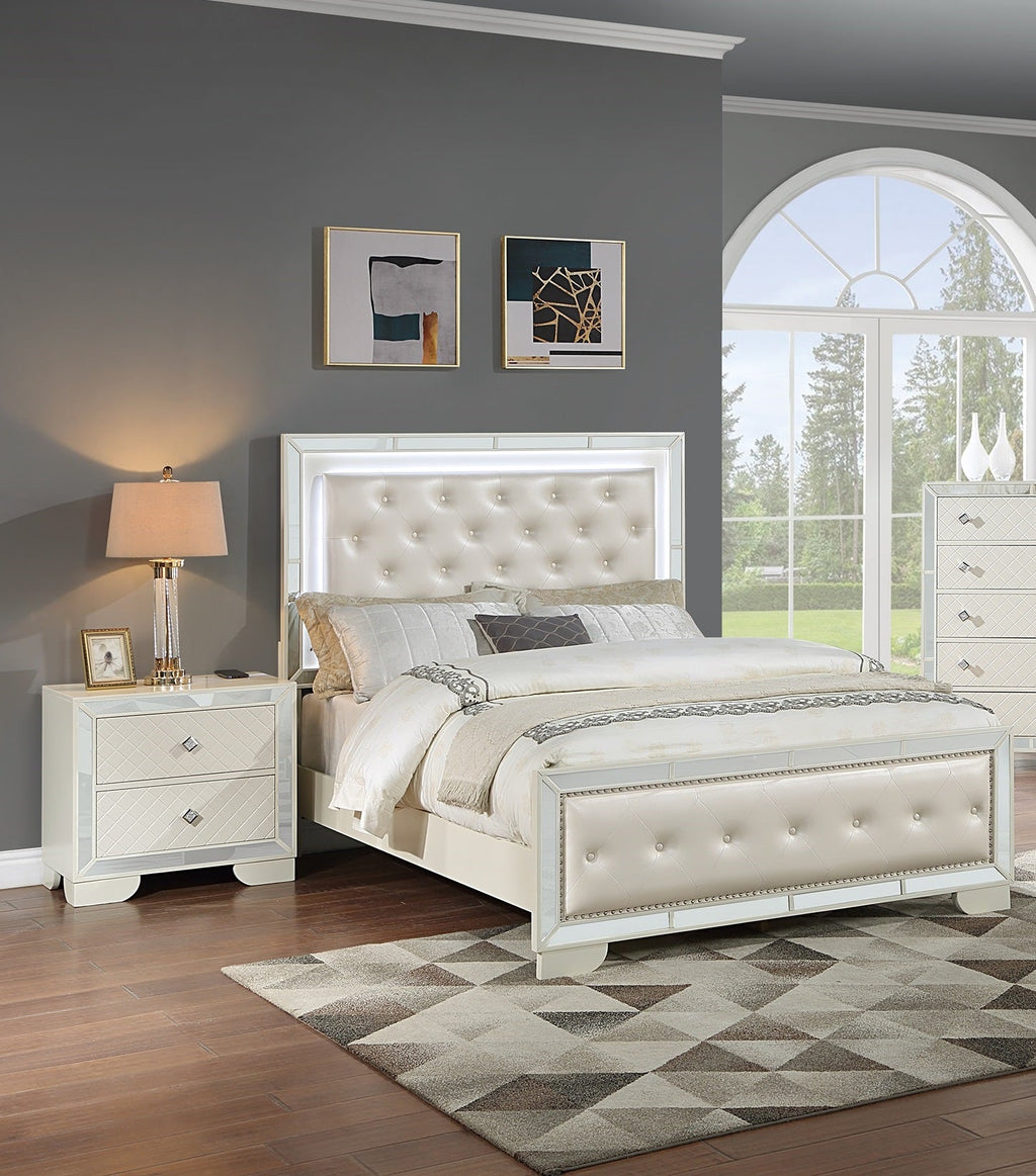 Queen Size Bed with LED and Two Nightstands