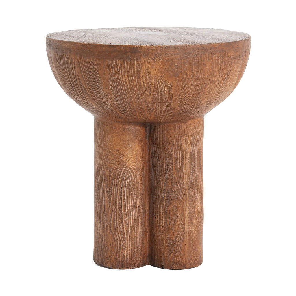 Iris Outdoor Patio Three-Legged Wood-Grain Round MGO Side Table