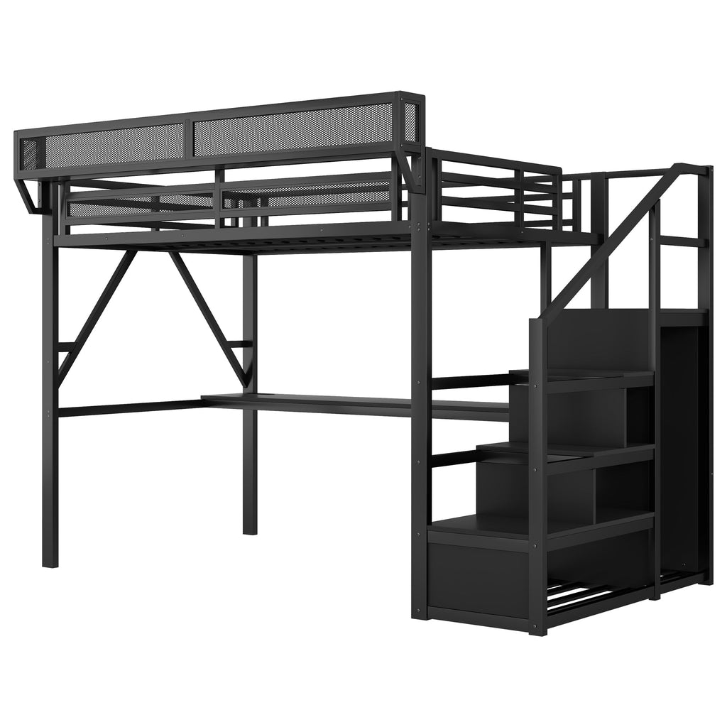 Queen Loft Bed with Desk and Charging Station