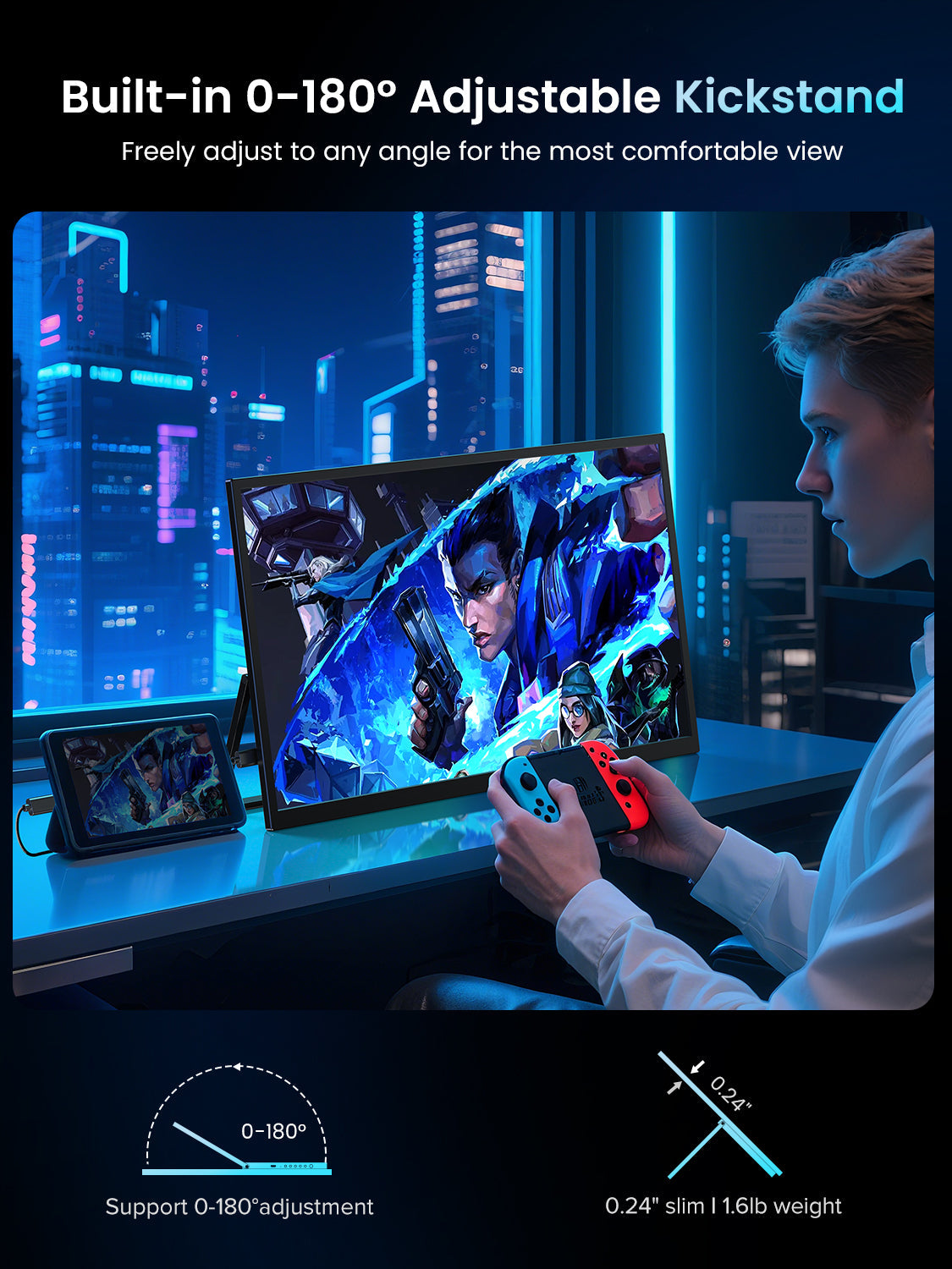 UPERFECT Portable Monitor 18.5 Inch, 120Hz 1080P FHD, 125 Percent SRGB, IPS HDR Gaming Screen, FreeSync, VESA Ready With Stand, USB C HDMI External Travel Monitor For Laptop MacBook