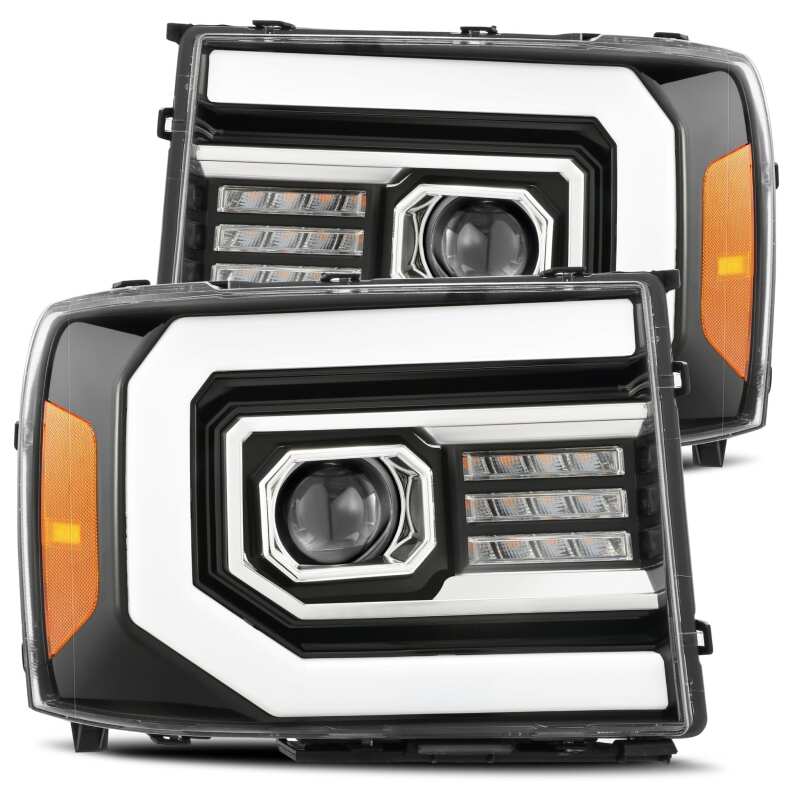 AlphaRex 07-13 GMC Sierra 1500 (No Clsc) LUXX-Series LED Proj HL Jet Blk w/Actv Lgt & Seq.Sig / DRL 880097 *Discontinued