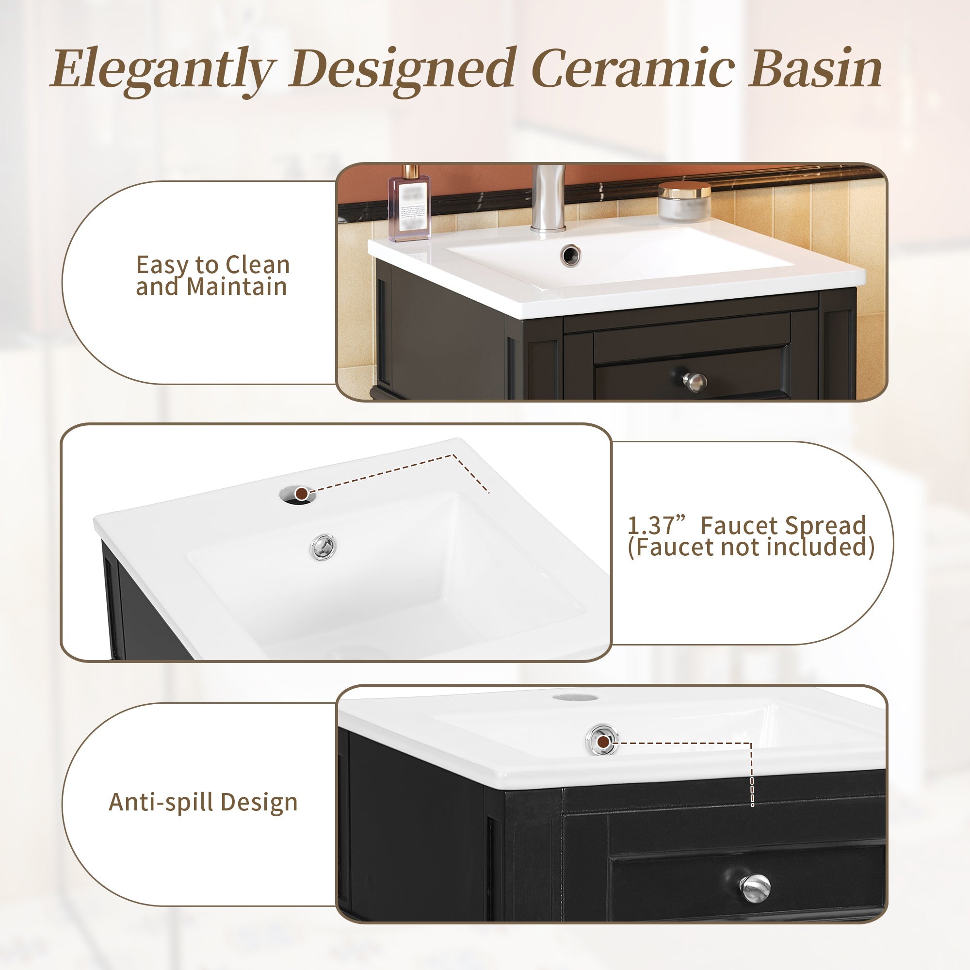 16-Inch Bathroom Vanity with Ceramic Sink