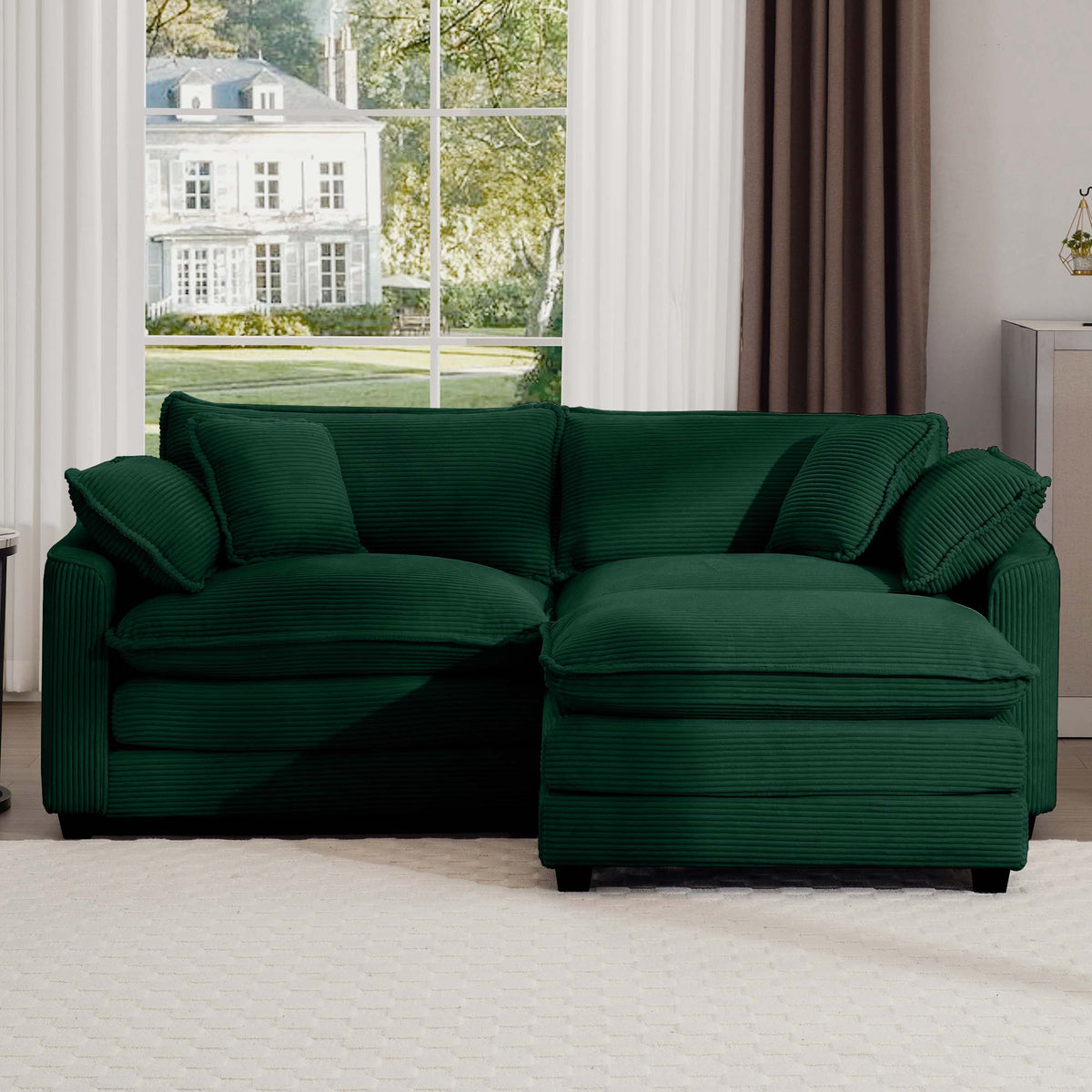 Corduroy Two-Seater Sofa with Ottoman