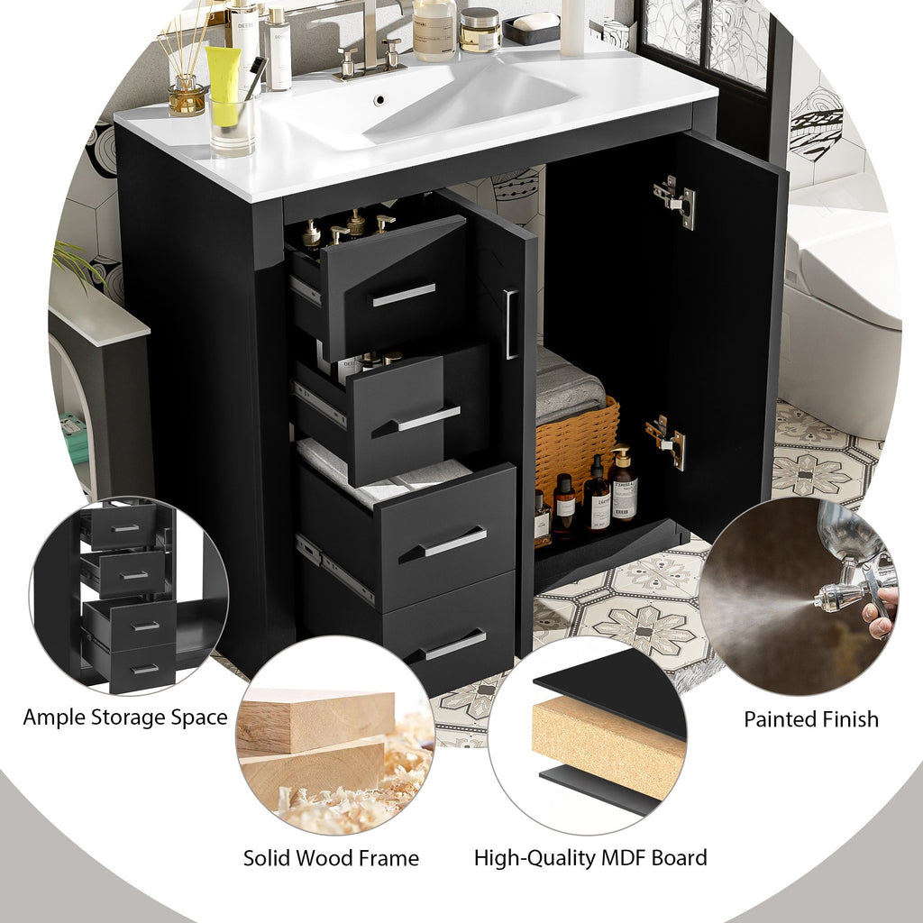 36'' Bathroom Vanity with Ceramic Sink Combo, Solid Wood Frame