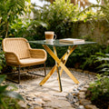 Dining Table with Cross Metal Leg and Tempered Glass