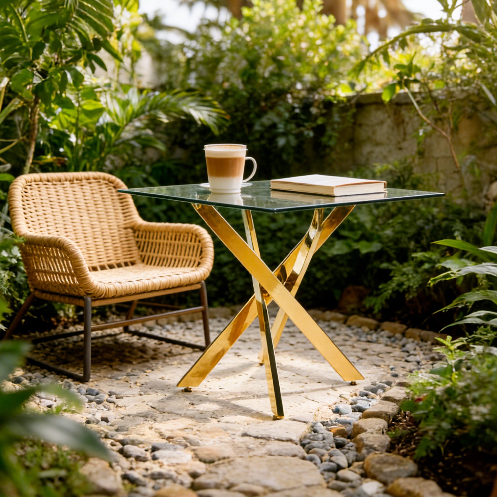 Dining Table with Cross Metal Leg and Tempered Glass