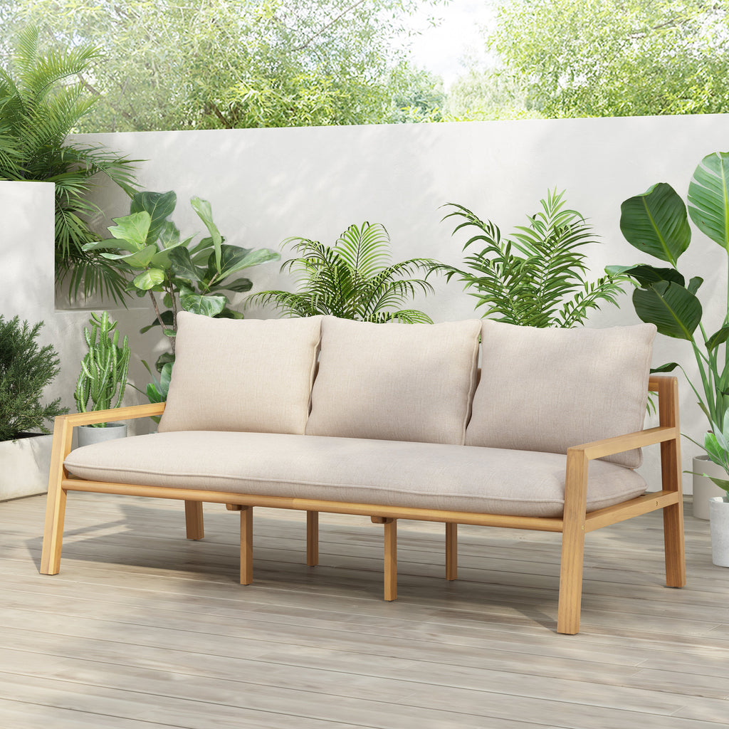 Outdoor Acacia Wood Woven Sofa With Cushions