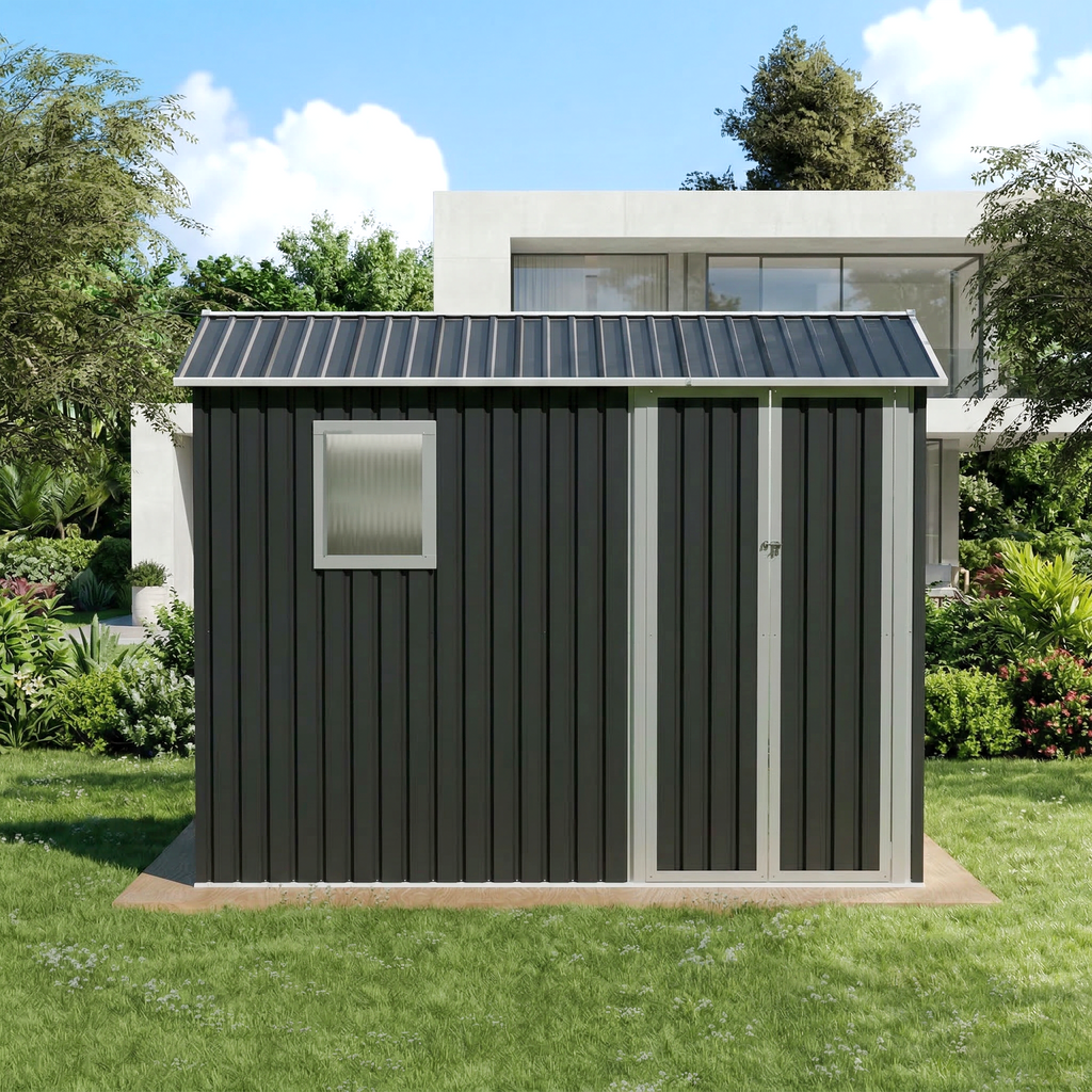9x6 FT Metal Garden Shed with Windows