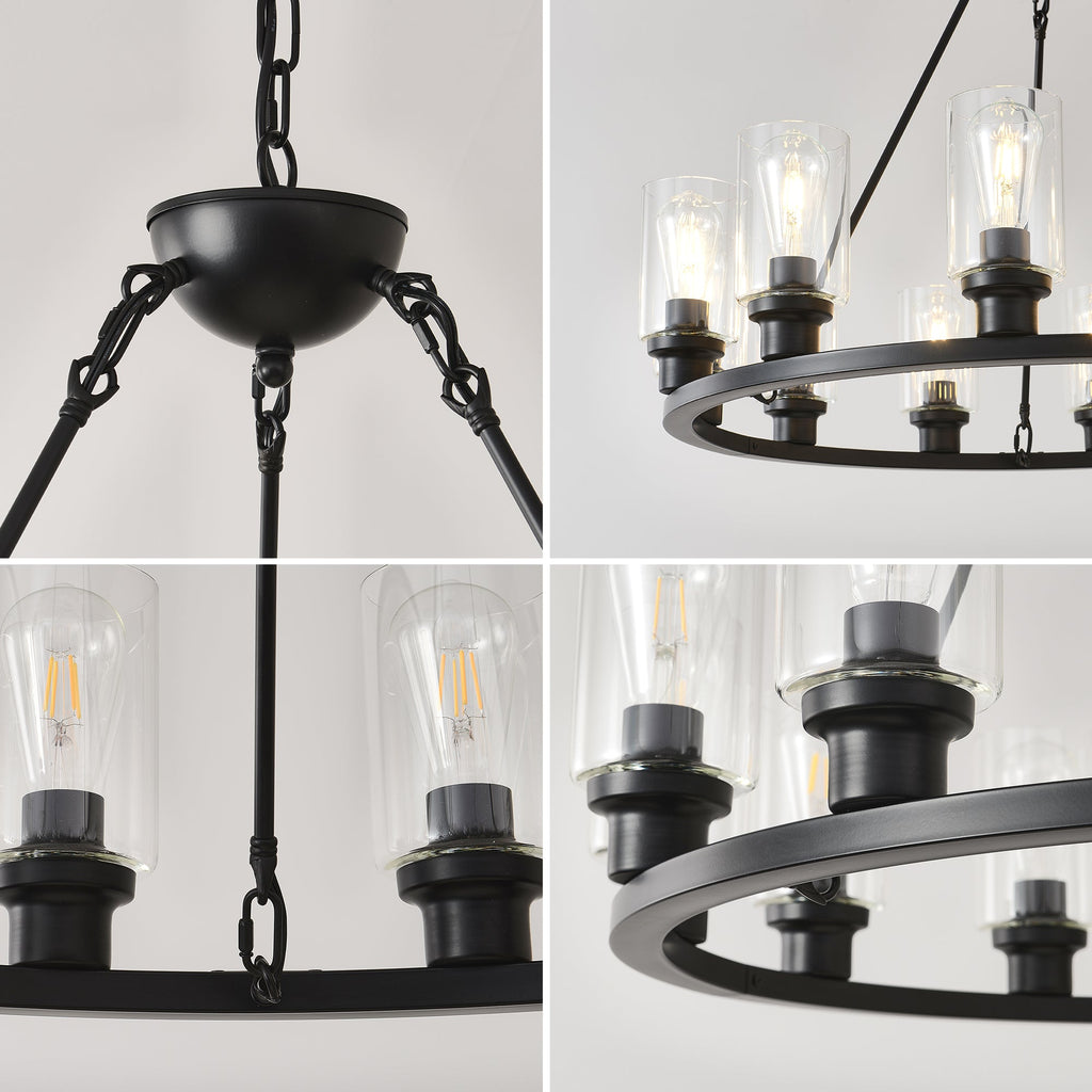 Black Wagon Wheel Chandelier - 34.5 Inch Modern Farmhouse