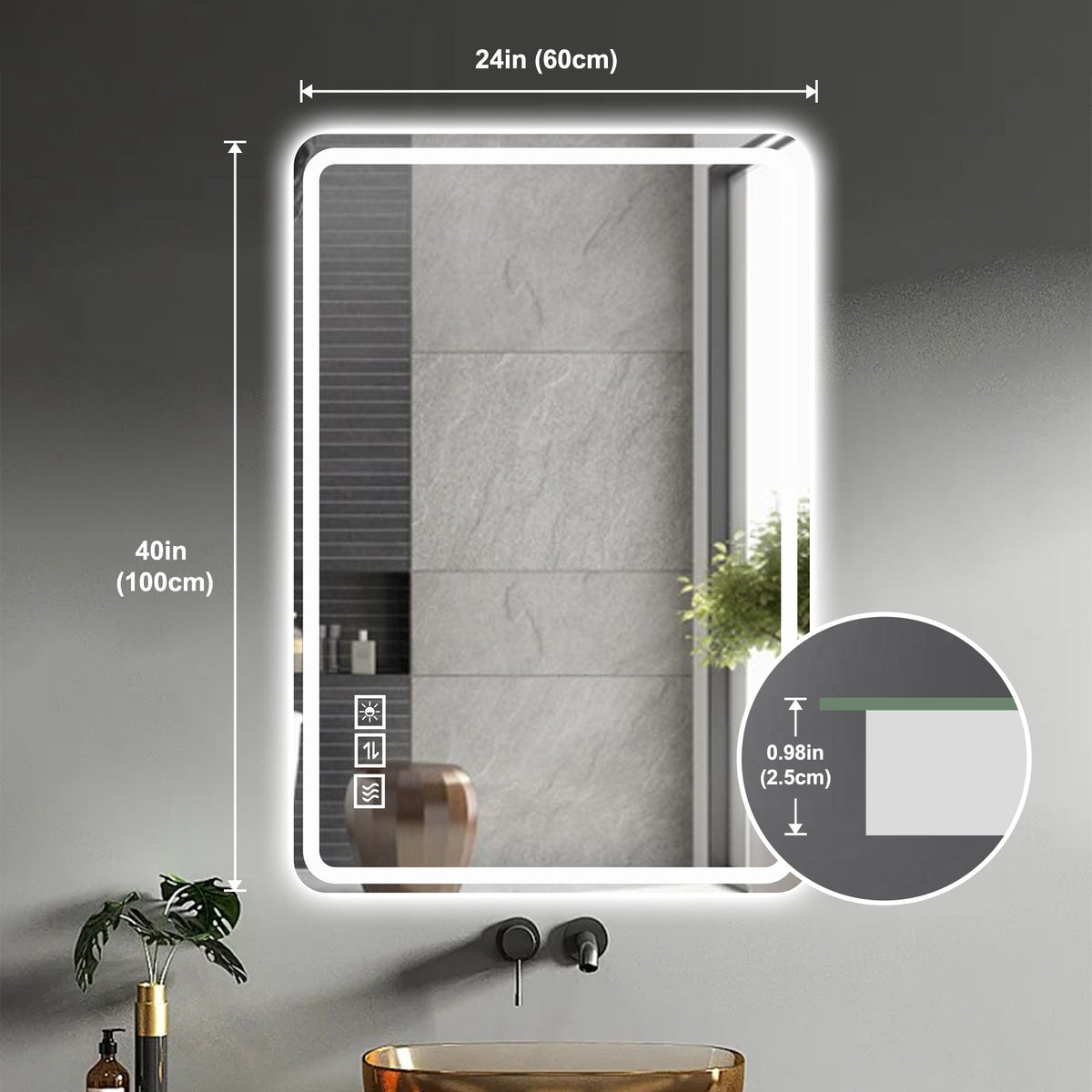 24X40 Inch LED Bathroom Mirror with Front Lights
