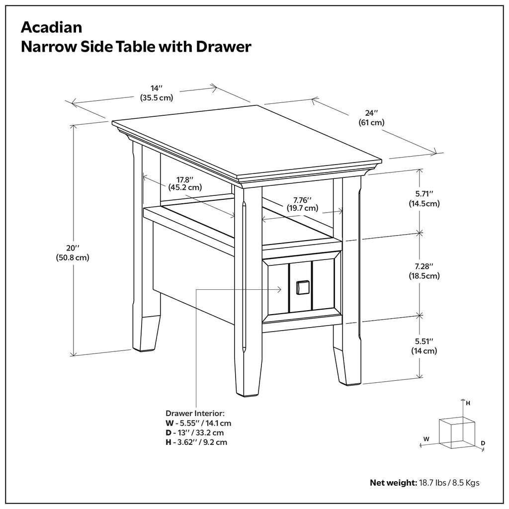 Acadian Narrow Side Table with Drawer