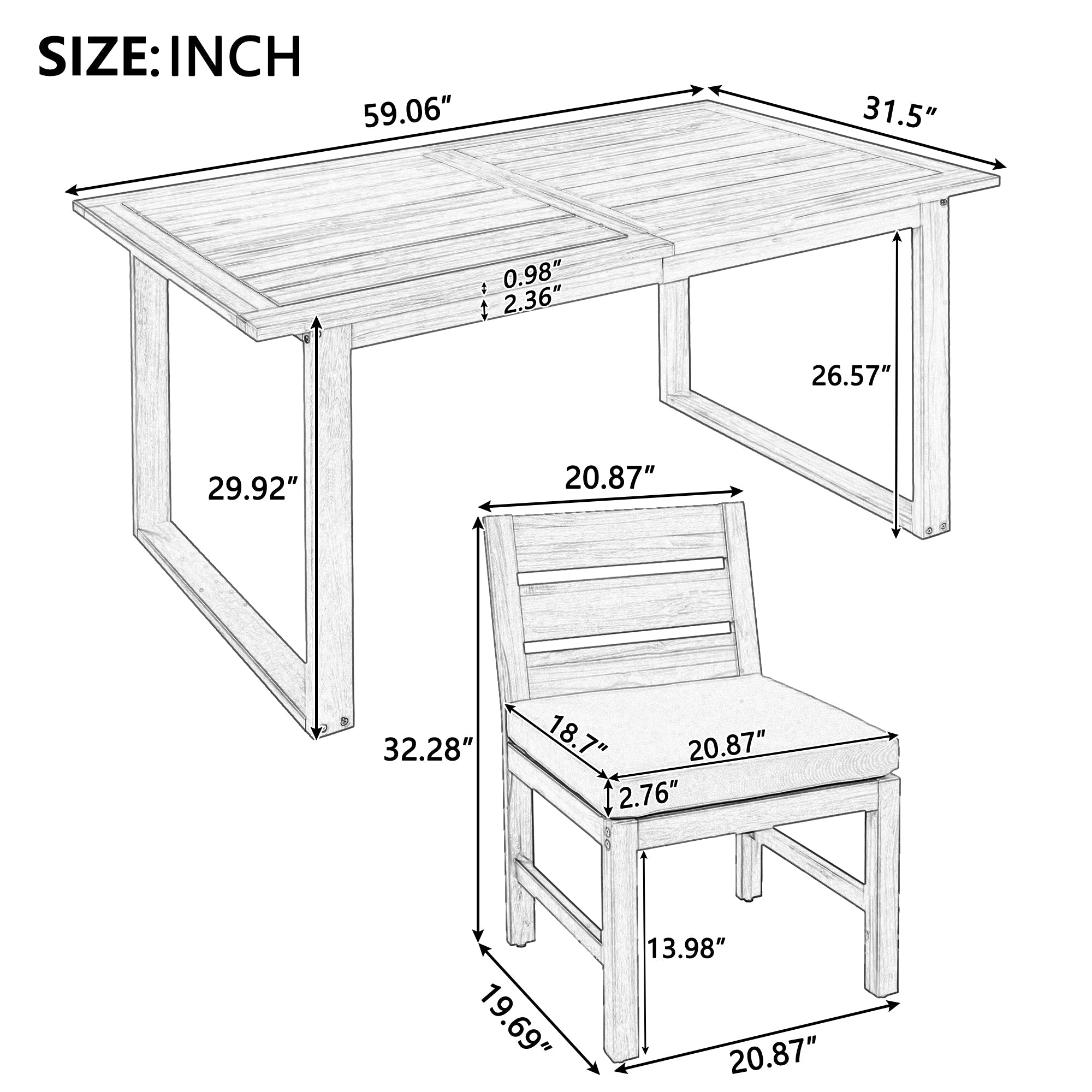 U_STYLE Farmhouse 5-Piece Outdoor Patio Dining Set