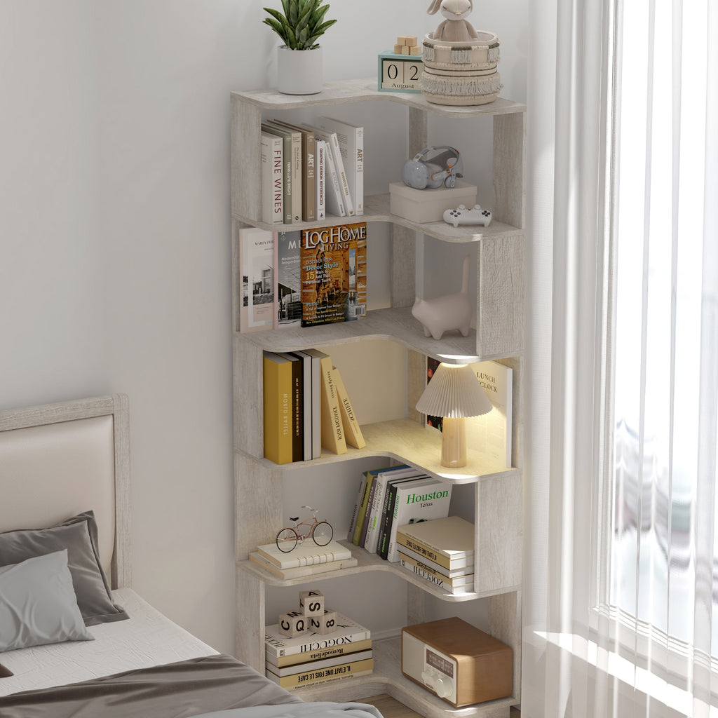 6 Tier Freestanding L-Shaped Corner Bookshelf