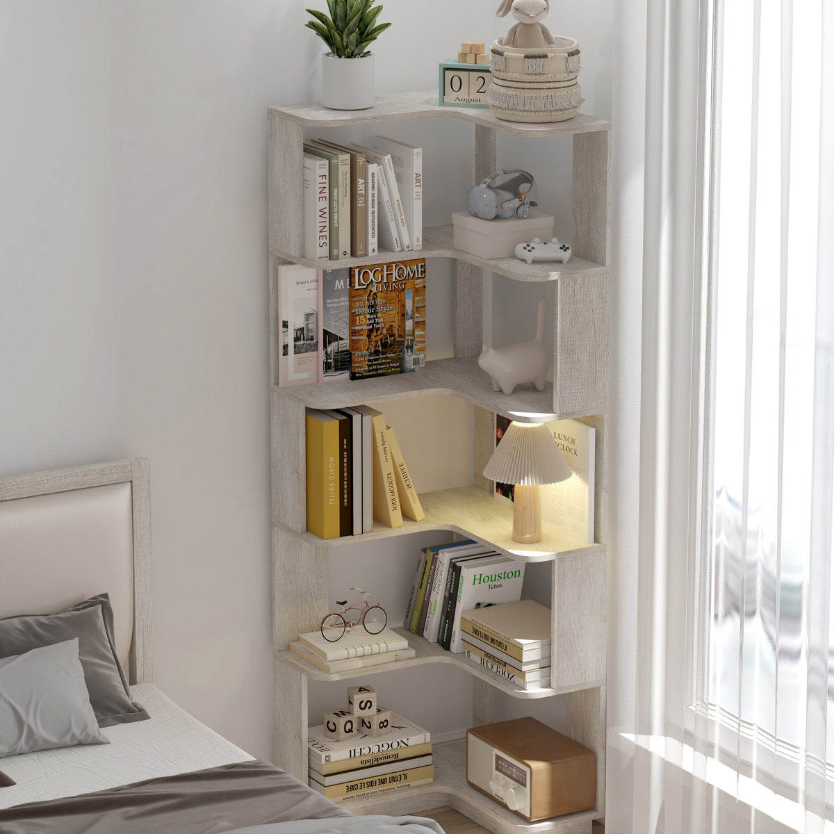 6 Tier Freestanding L-Shaped Corner Bookshelf