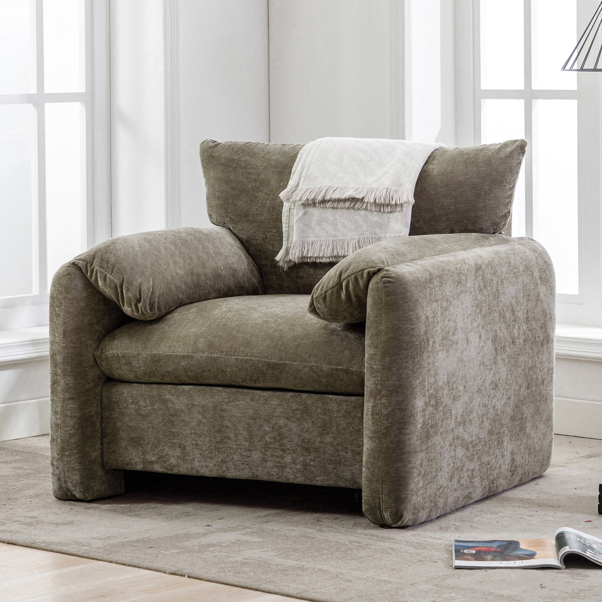 Modern Style Chenille Oversized Armchair