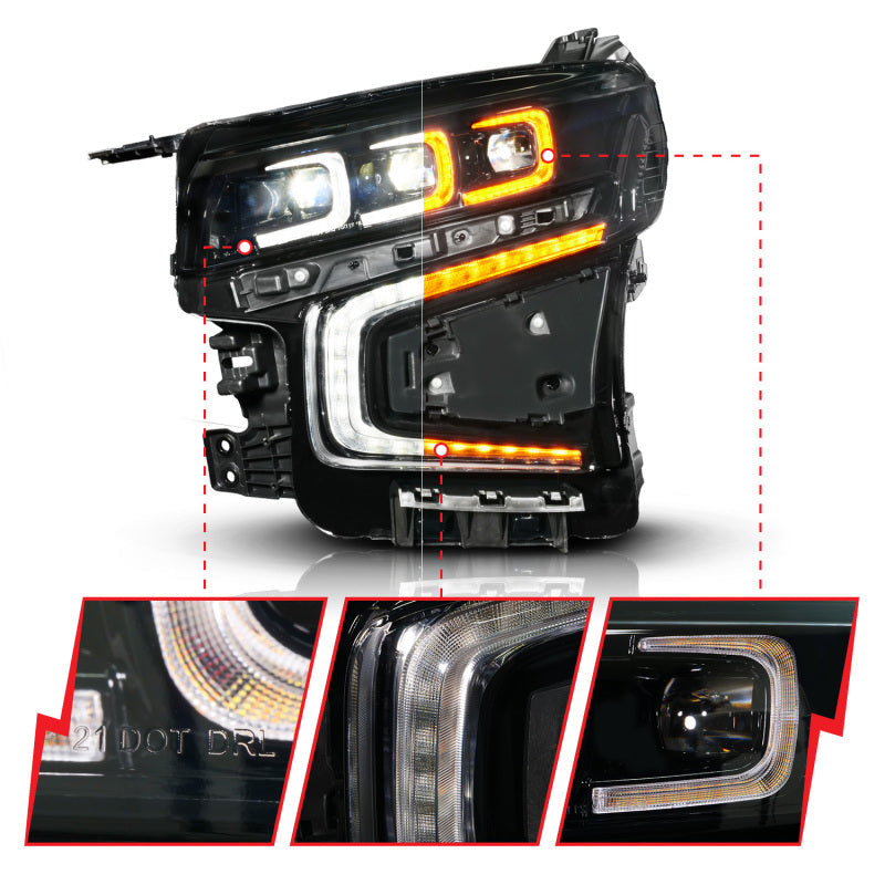 ANZO 21-23 Chevy Tahoe/Suburban LED Light Bar Style Headlights Black w/ Squential DRL (Right Side) 111636X-R