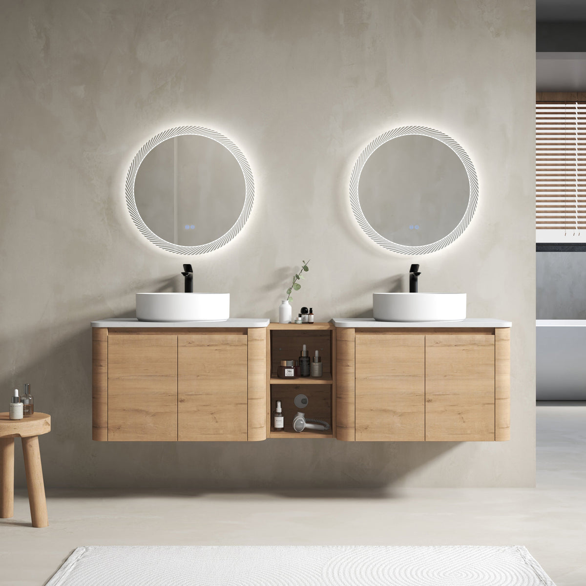 72'' Wall-Mounted Bathroom Vanity With Ceramic Art Sink