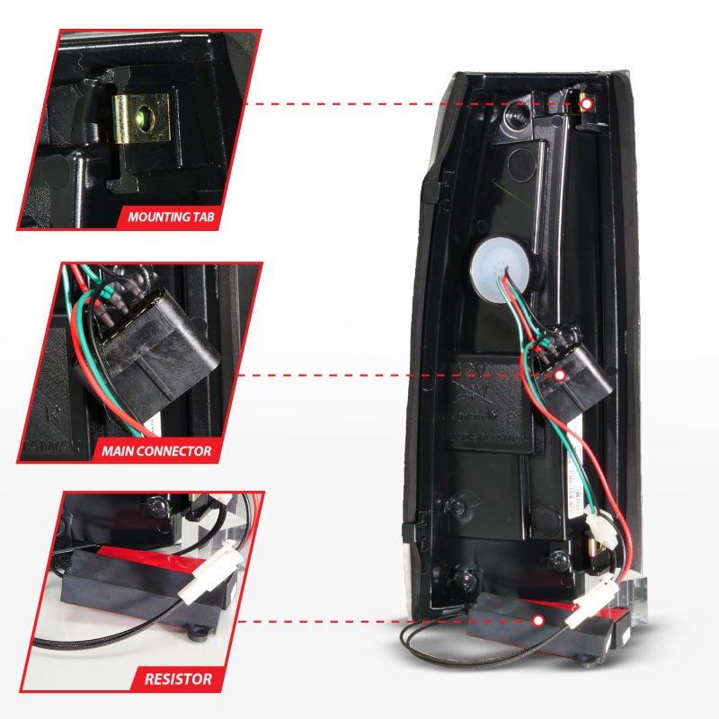 ANZO 88-99 Chevy/GMC C/K1500/2500/3500 Full LED Light Tube Taillights Black Housing Clear Lens 311485
