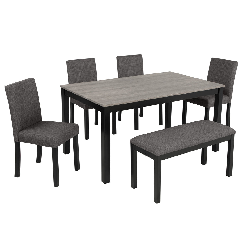 6-Piece Dining Table Set with Bench and Chairs