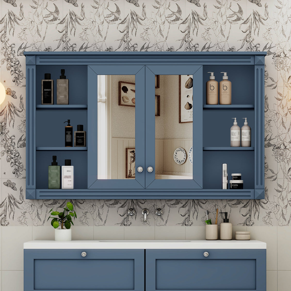 47 Inch Bathroom Mirror Cabinet with Storage