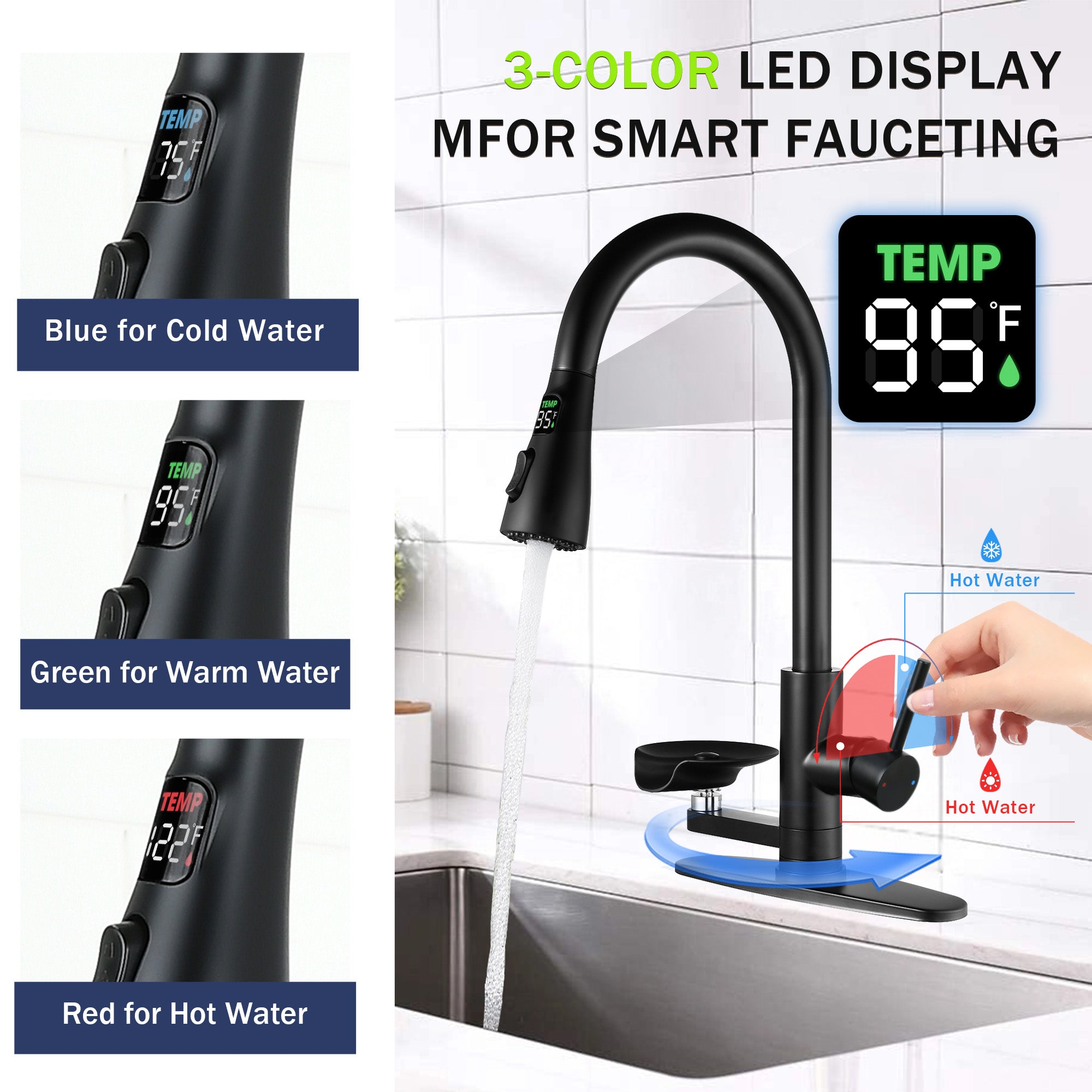 3-in-1 Kitchen Faucet with LED Temperature Display
