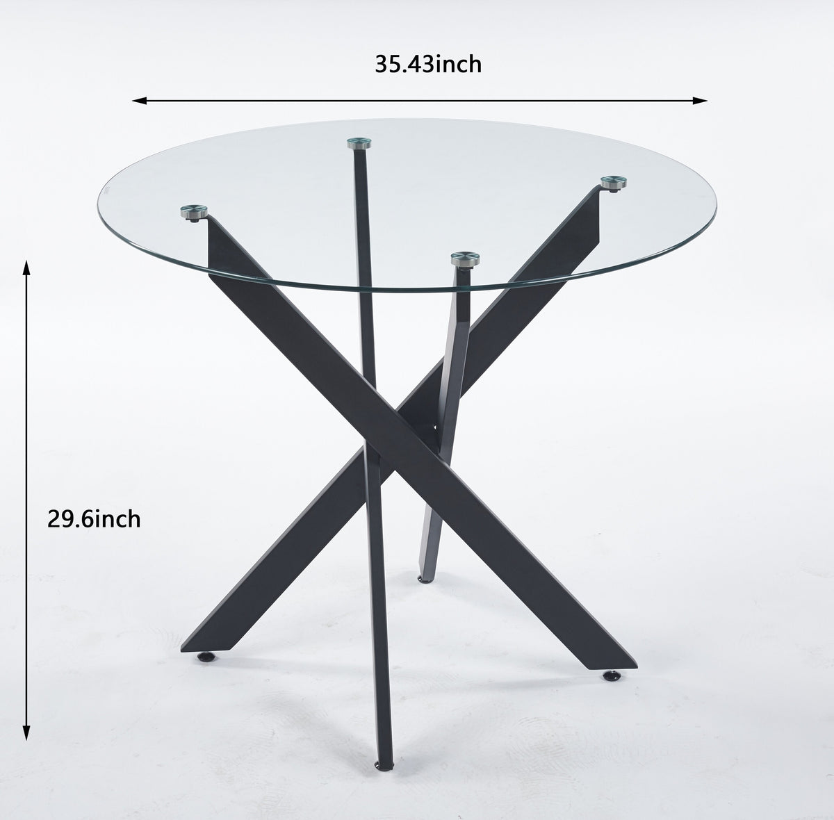 Black Dining Table with Cross Metal Leg and Tempered Glass