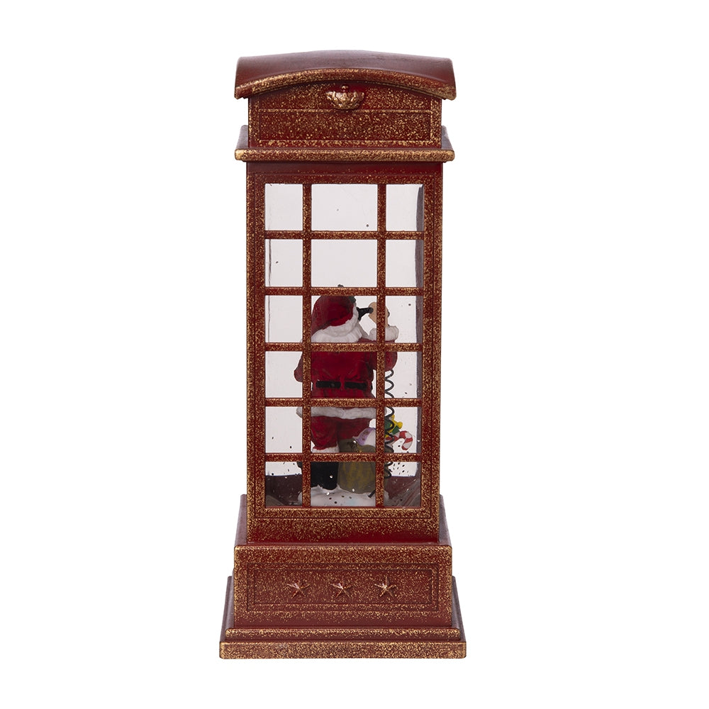 4x4x10"H Christmas Lighted Water Spinning Phone Booth With Santa