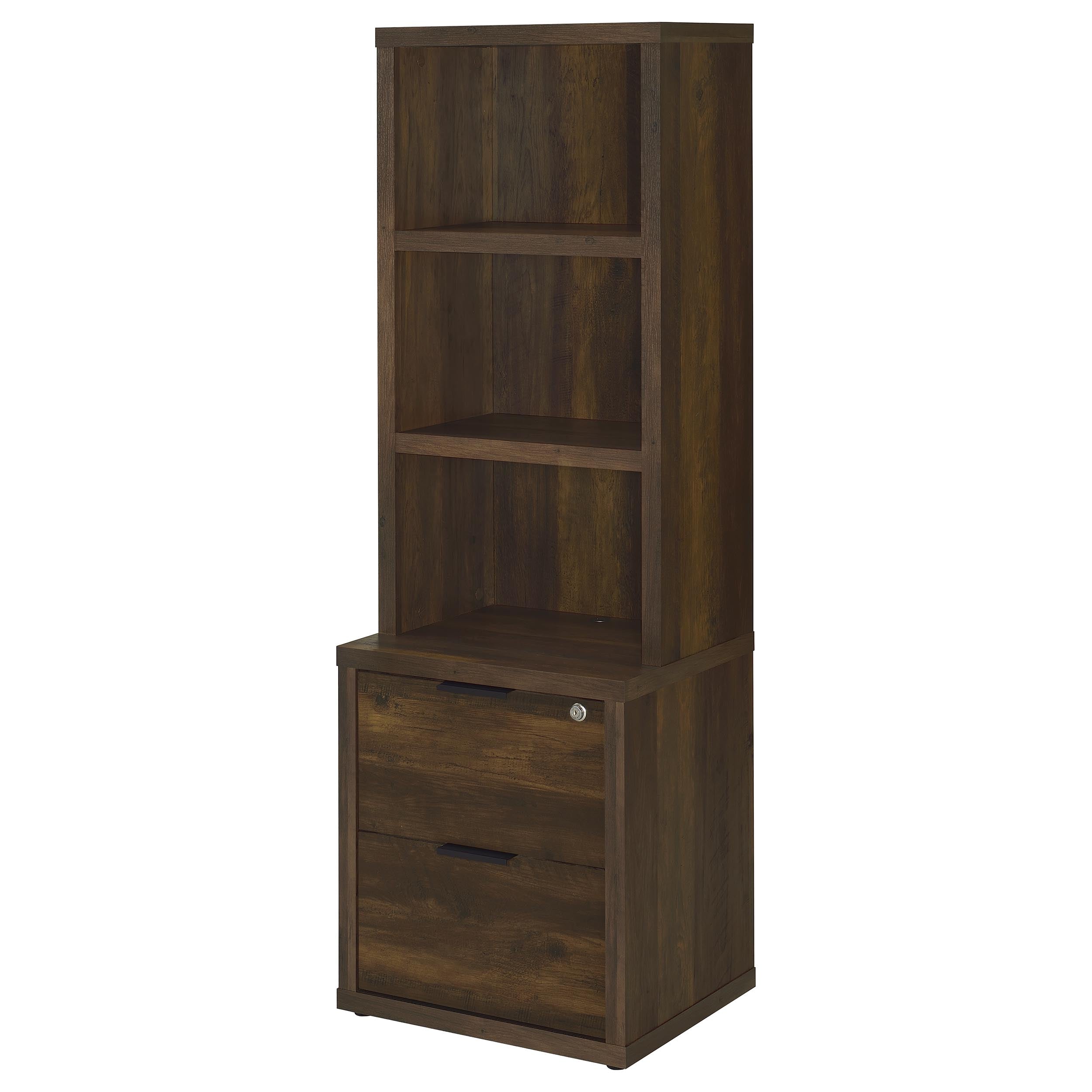 Geary Dark Pine 3-Shelf Bookcase USB and Lockable Drawer