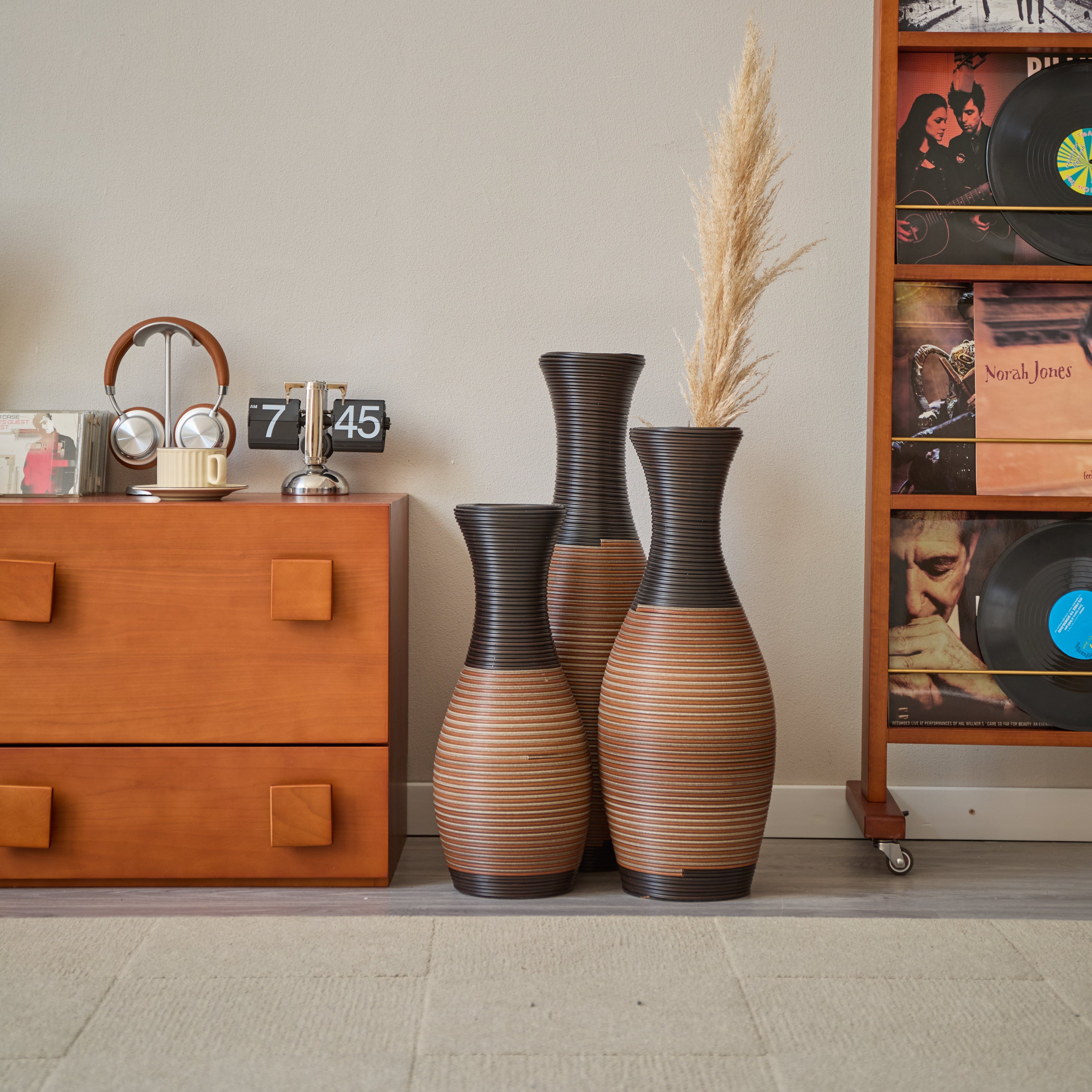 Hand-Woven PVC Rattan Vases Set of 3