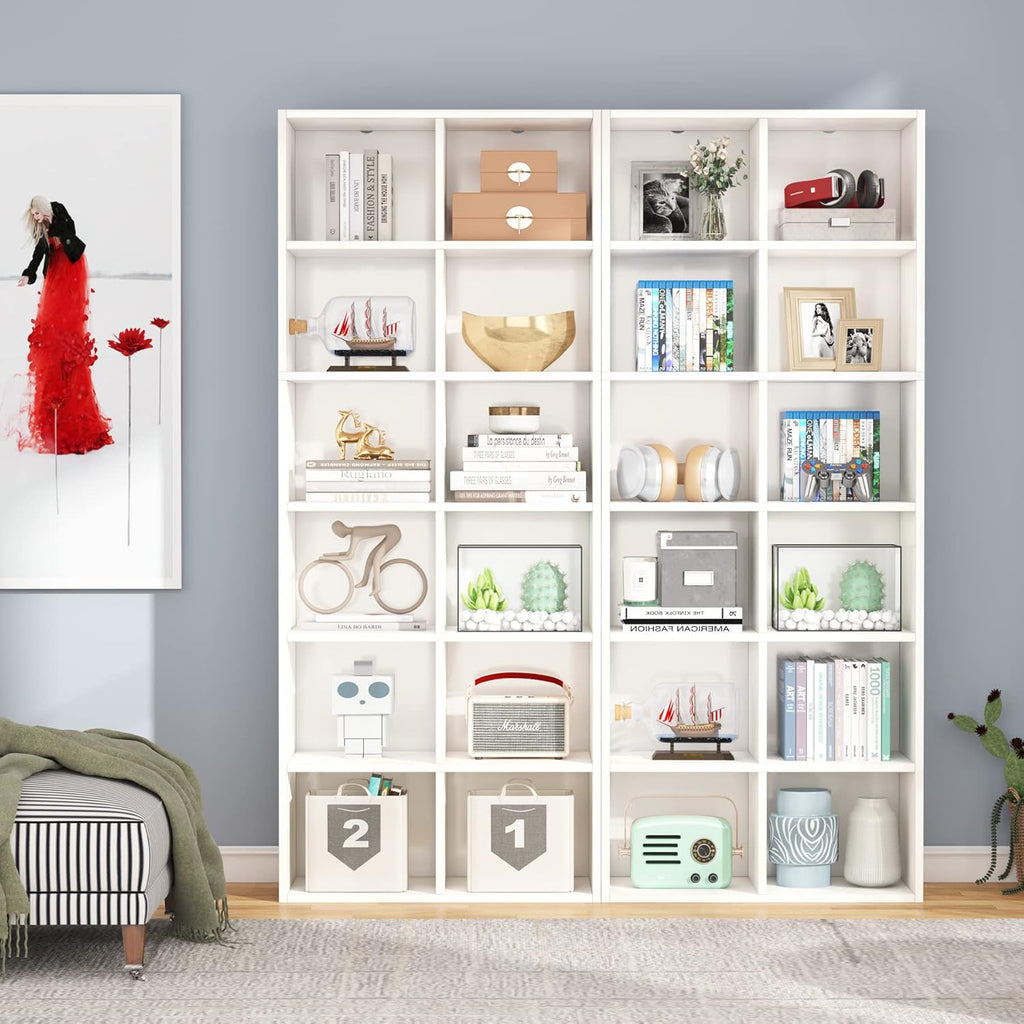 71.65" White Narrow 12-Cube Modern Bookcase