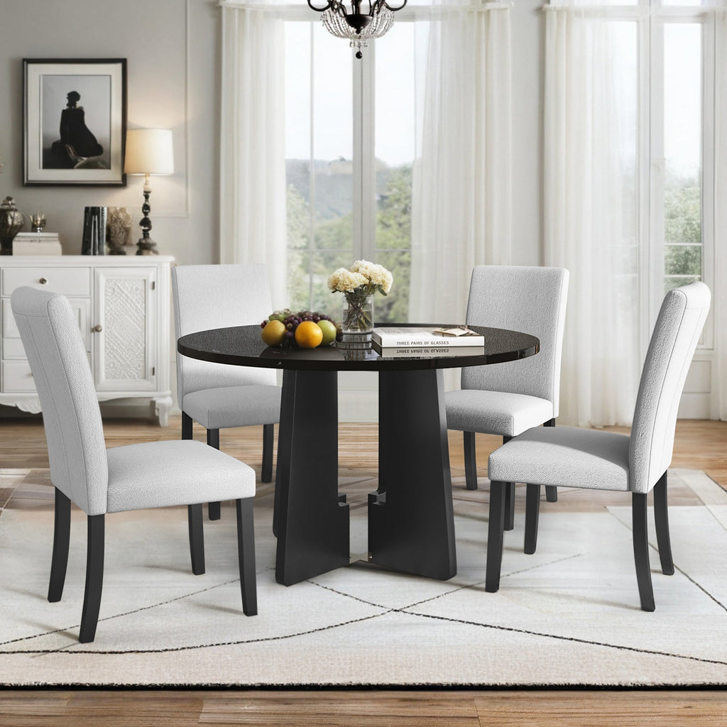 5-Piece Round Dining Table Set with Upholstered Chairs