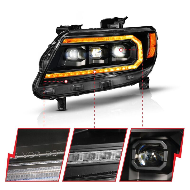 ANZO 15-22 Chevy Colorado Full LED Headlights w/ Initiation (Amber DRL) - Black 111641