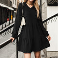Autumn And Winter Fashion V Neck Solid Color Long Sleeve Dress