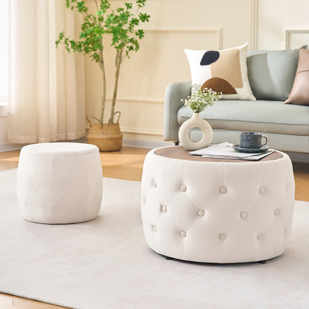 Luxurious Velvet Nesting Ottomans of 2 - 4-in-1 Function