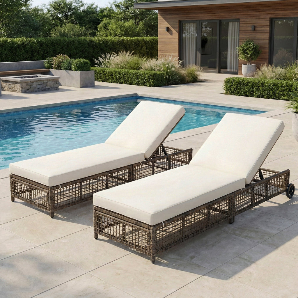TREXM Outdoor Lounge Chair with Cushion and Wheels