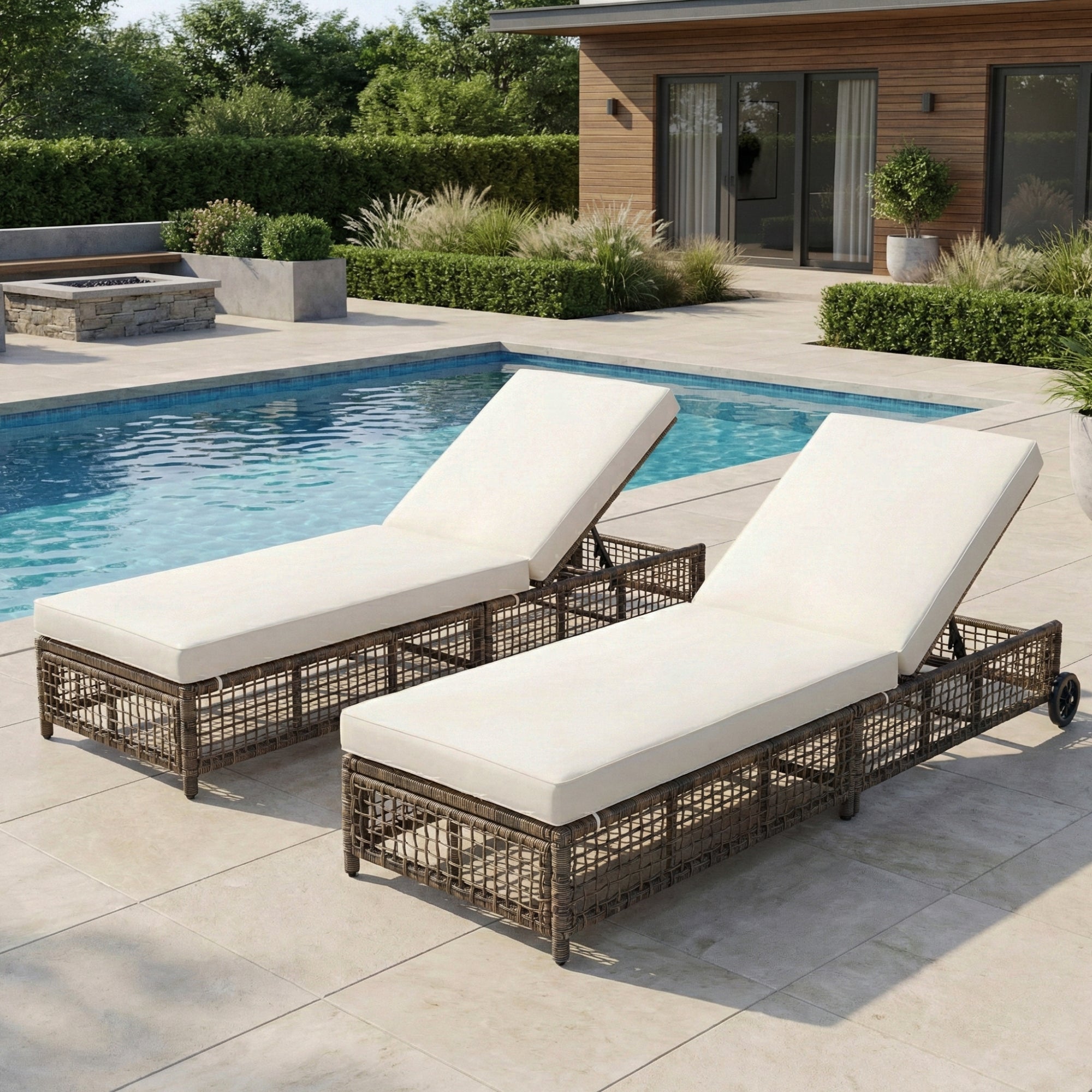 TREXM Outdoor Lounge Chair with Cushion and Wheels
