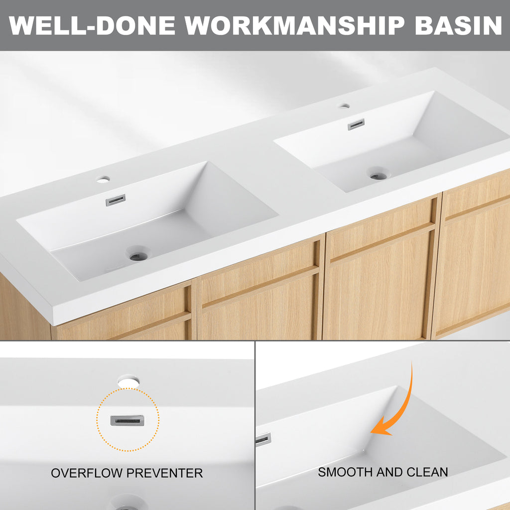 60" Wall-Mounted Bathroom Vanity with Double Resin Sink