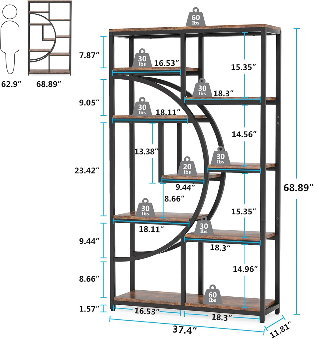 68.89" Height Industrial 5-Tier Rustic Brown Etagere