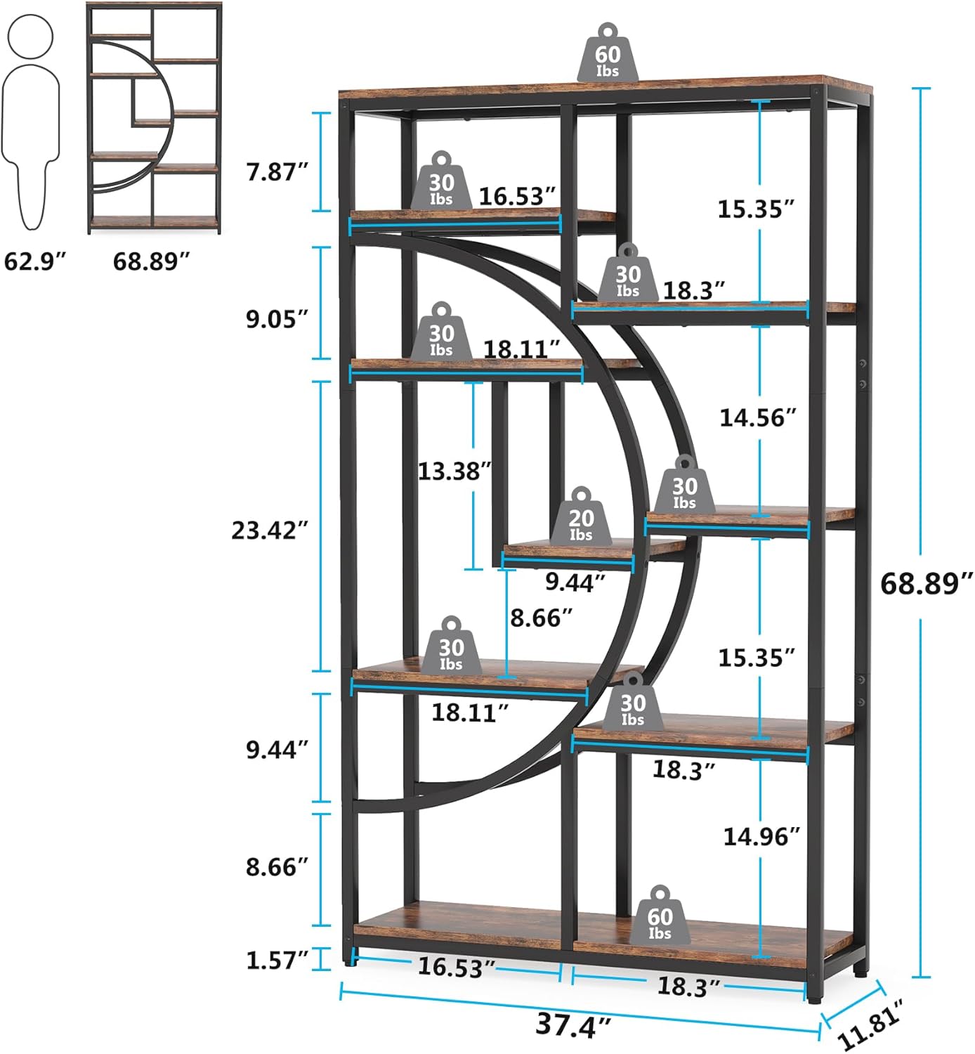 68.89" Height Industrial 5-Tier Rustic Brown Etagere