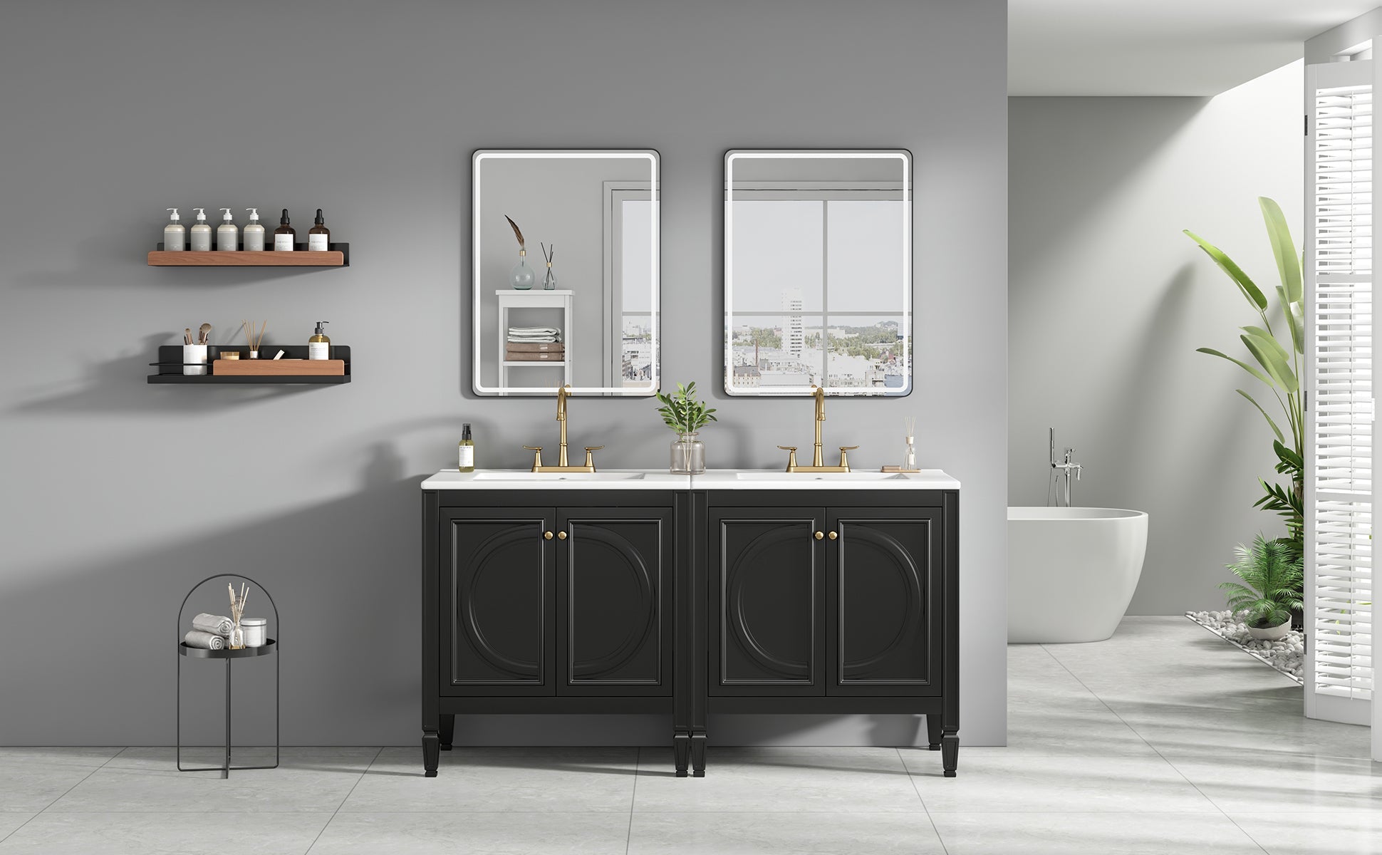60" Bathroom Vanity with Double Sink Combo Set
