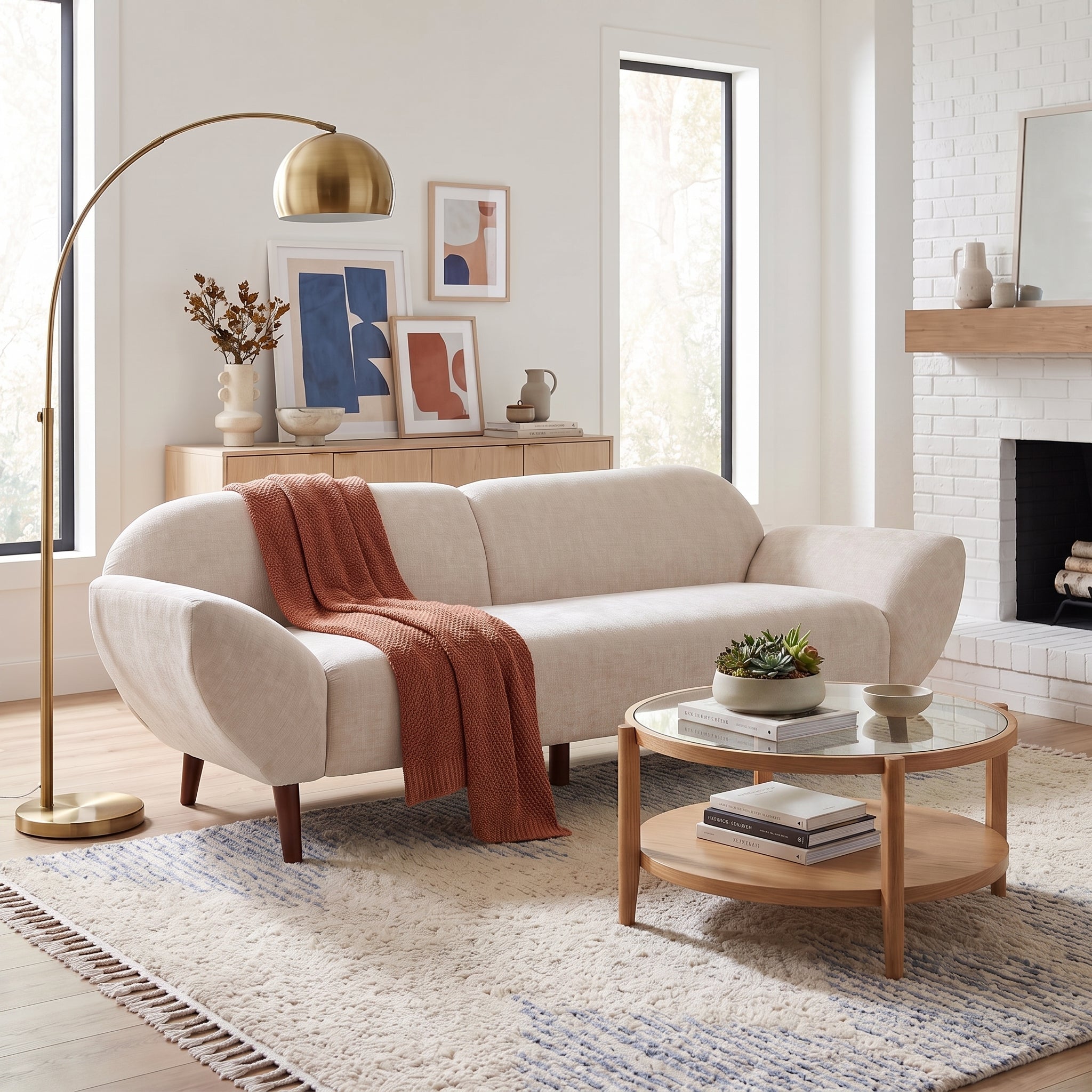 Cloud Haven 83.75 in. Curved 3 Seater Modern Upholstered Chenille Sofa