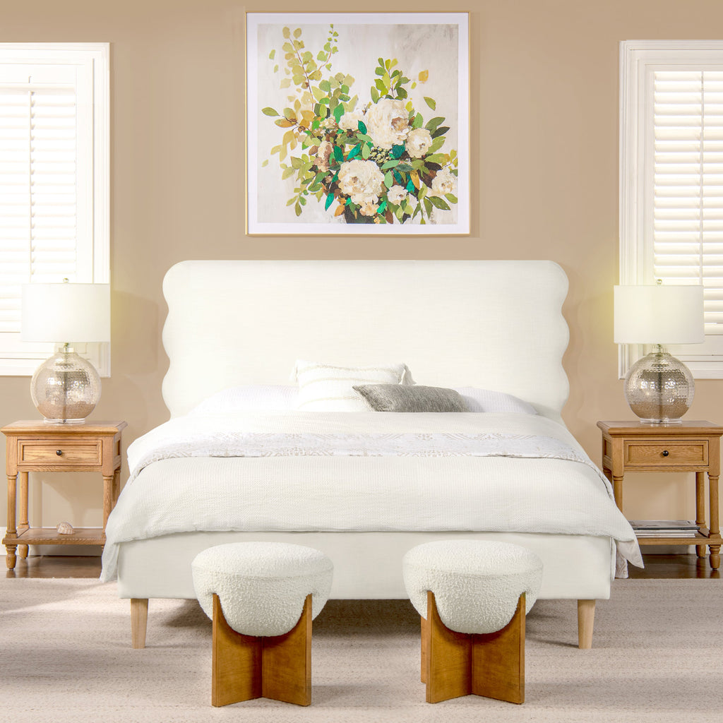 Stockholm Modern Wavy Headboard Platform Bed, Queen, Antique