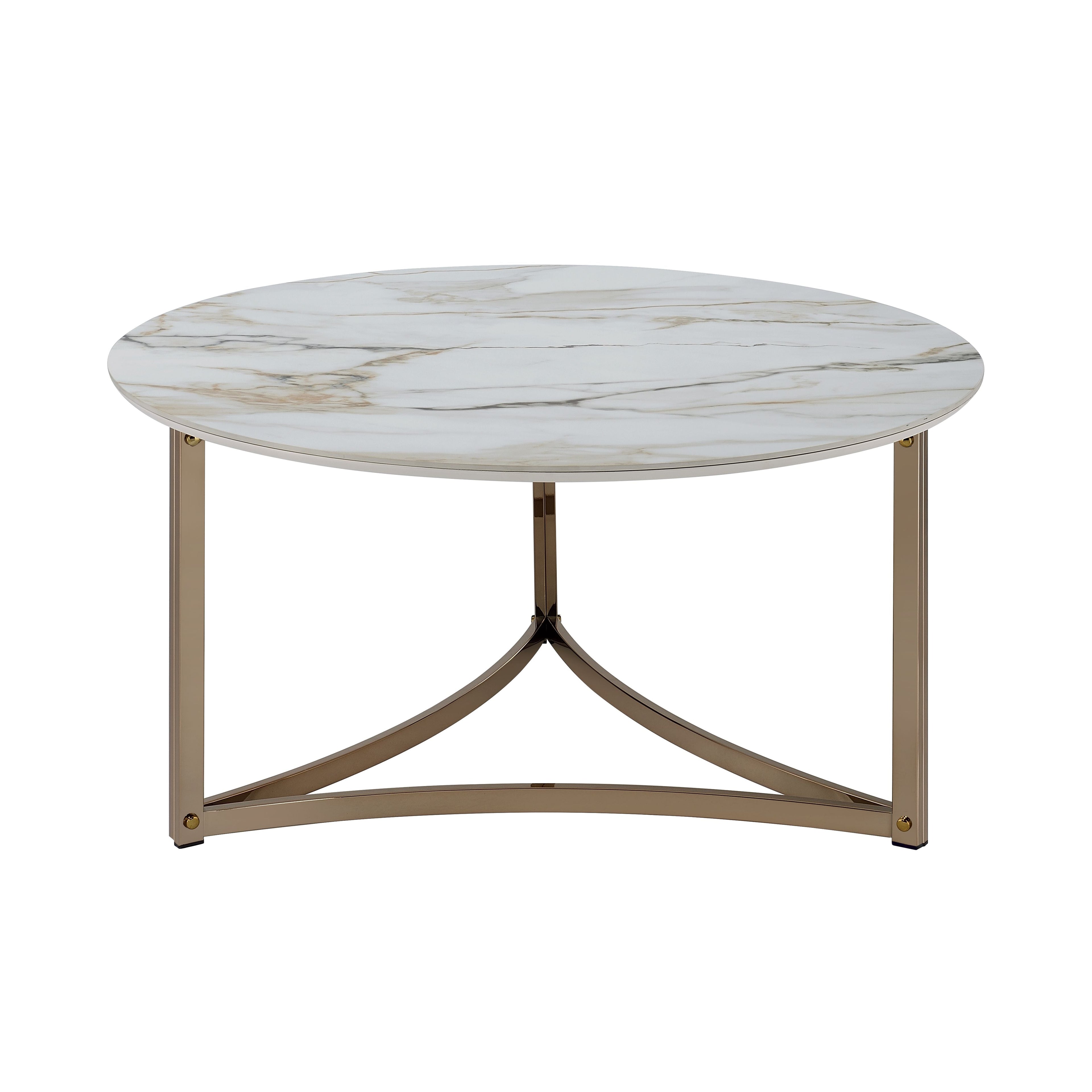 Aziz Sintered Stone Top & Champagne Finish Round Coffee Table