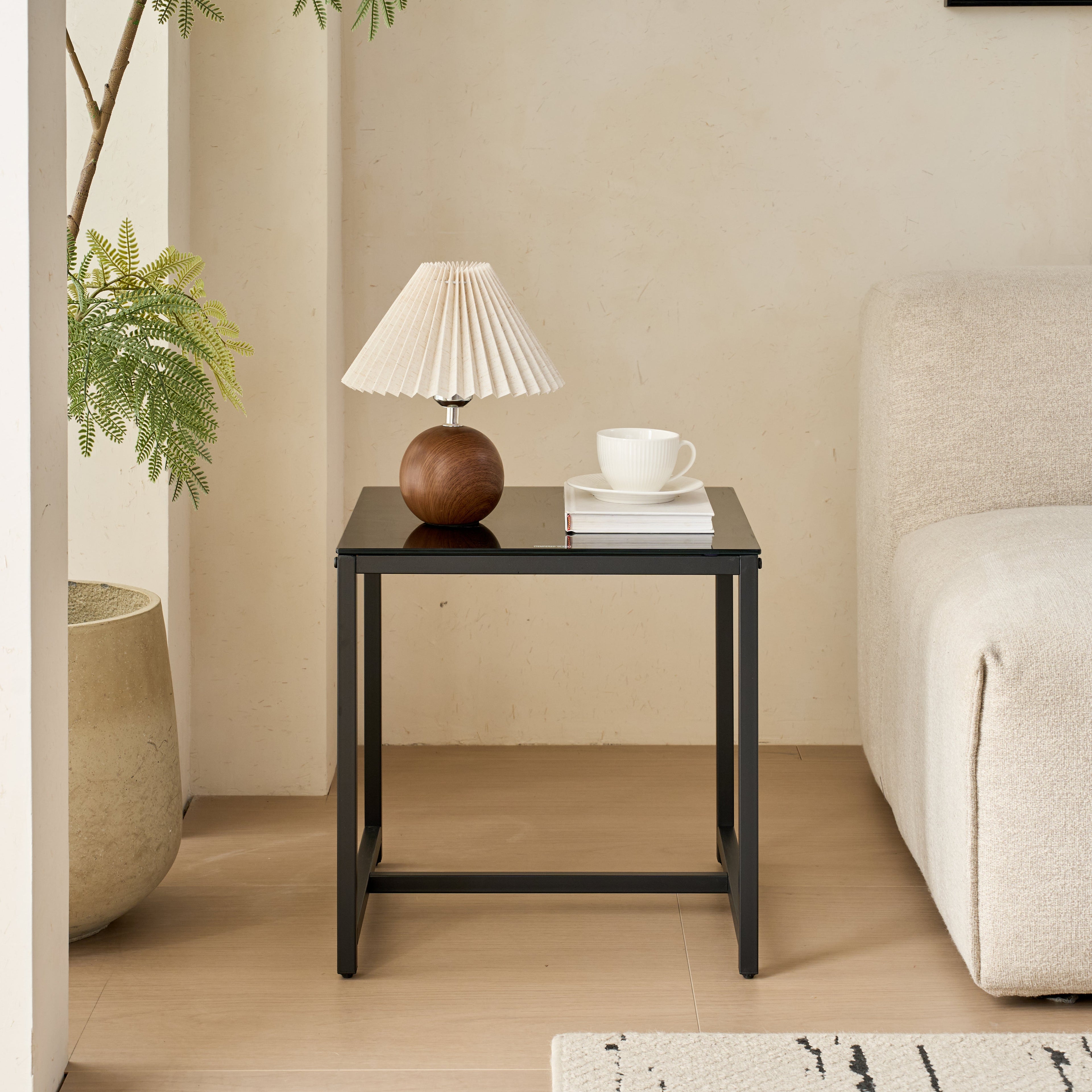 Black Glass Night Stand with Metal Legs