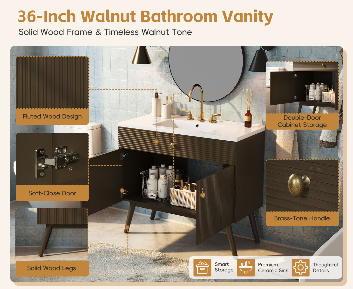 36" Luxury Striped Bathroom Vanity