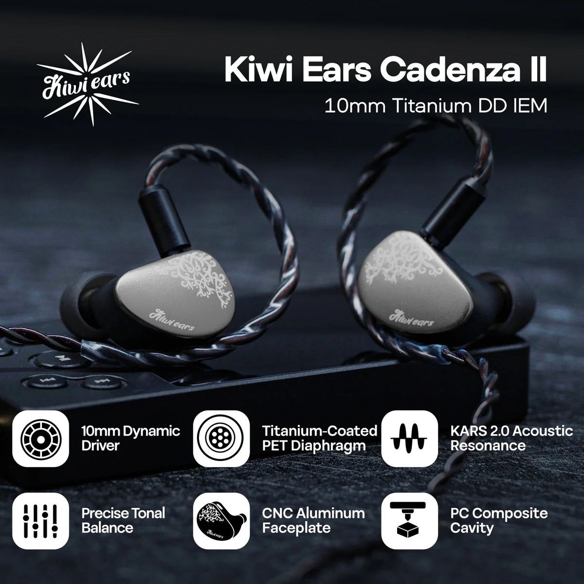 Linsoul Kiwi Ears Cadenza II IEM 10mm Titanium DD with KARS 2.0 Premium Construction Hifi Earphones