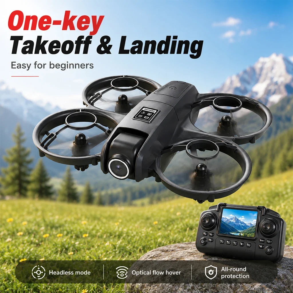 ZNLYRION  Mini Full Protective Drone YL3PK With 2.4 Inch Screen Remote Dual Camera Optical Flow Hover 2 Batteries Indoor RC Quadcopter