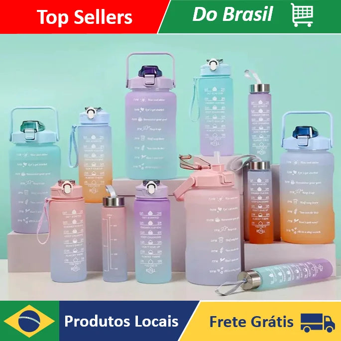 Motivational Squeeze Water Bottle Kit With Stickers 300ML + 900ML + 2000ML