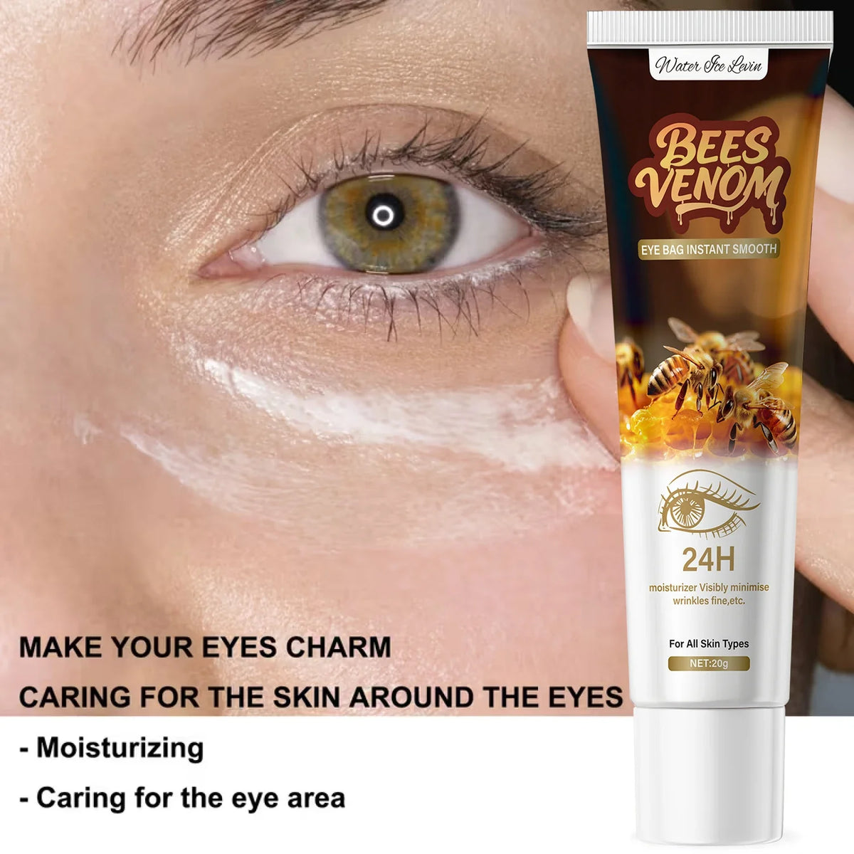 Firming Bee Venom Eye Cream for Under Eye Bags & Dark Circles,Moisturizer with Hyaluronic Acid & Collagen, All Skin Types