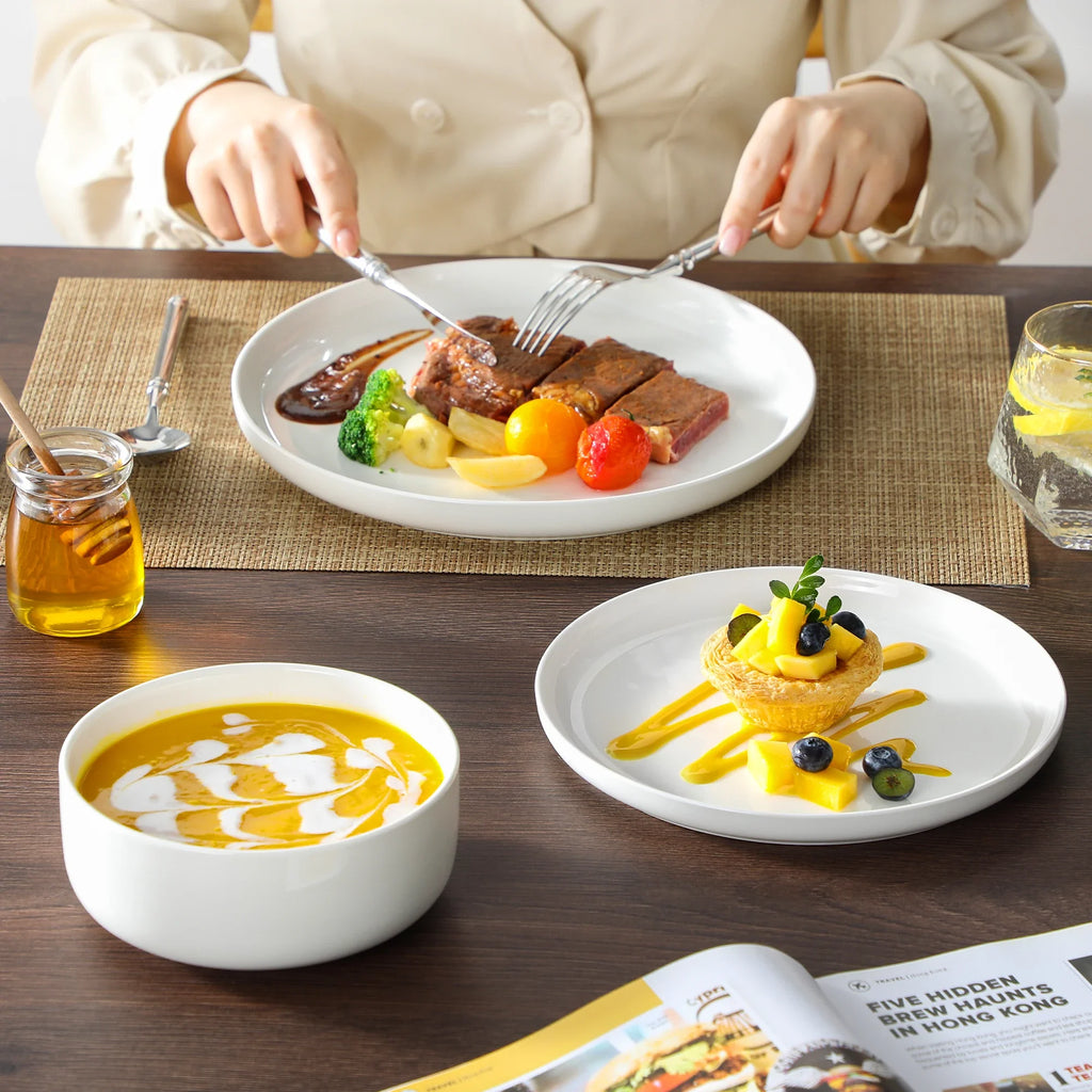MALACASA Luna Series 18-Piece Ceramic Porcelain Dinnerware Set with 6 Pcs Dinner/Dessert Plates, Bowl Tableware Set Service for